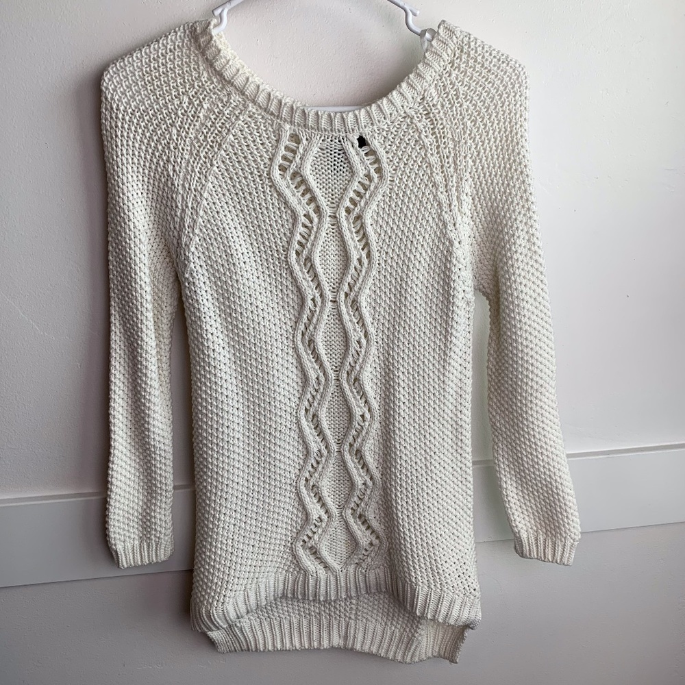 Cynthia Rowley White Chunky Knit Quarter Sleeve Sweater